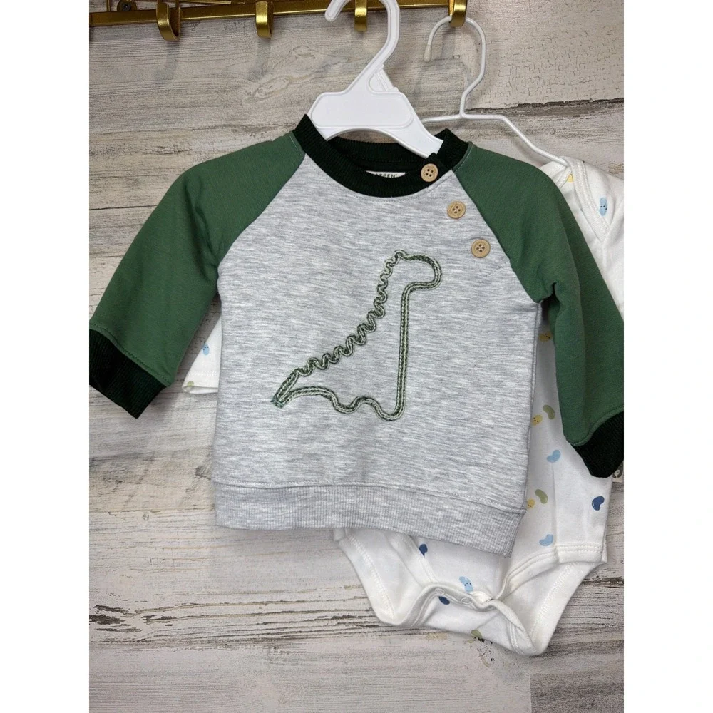 Carter's Aspen Kids Boys 3-6M Green Dinosaur Sleeper Romper Sweatshirt Lot - Picture 5 of 6